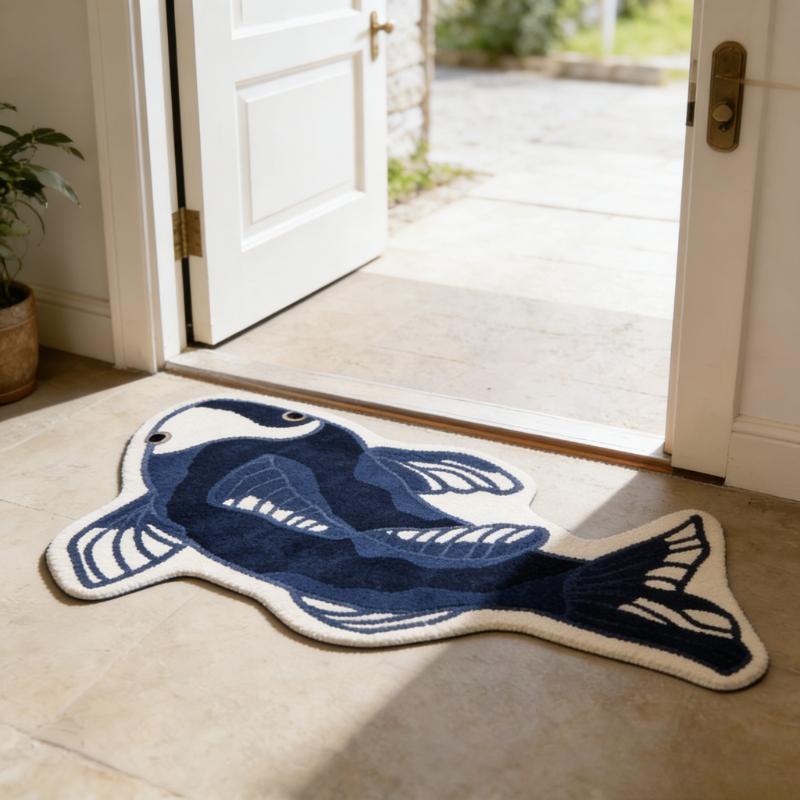 Veel Geluk Koi Karper Karper Tapijten voor Woonkamer Schattig Grappig Slaapkamer Decoratie Tapijt Pluizig Zacht Onregelmatig Kleed Huis Dik Pluche Vloermat 50x120cm