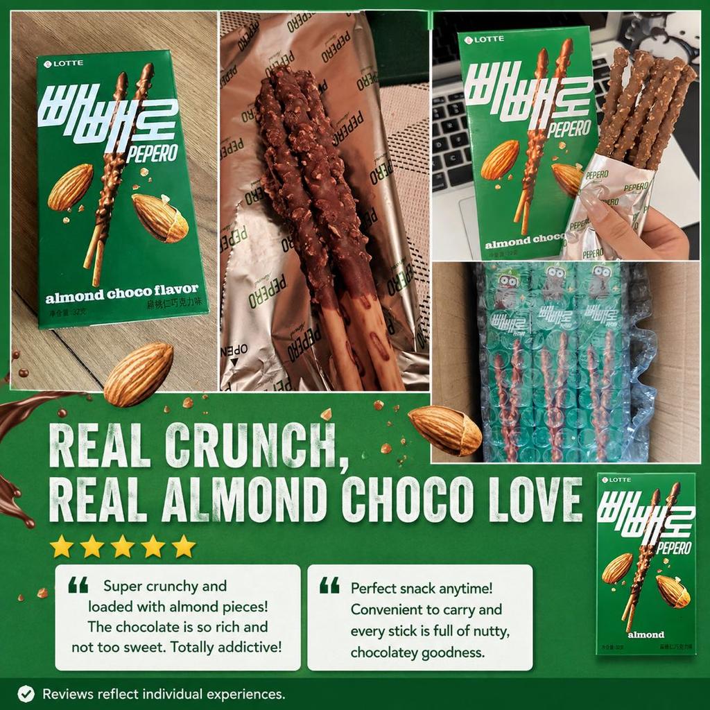 Lotte Pepero Almond Chocolate Biscuit Sticks 32g