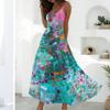 Women’s Sleeveless V Neck Maxi Dress Summer Geometric Floral Print Loose Fit Long Dress with Adjustable Straps
