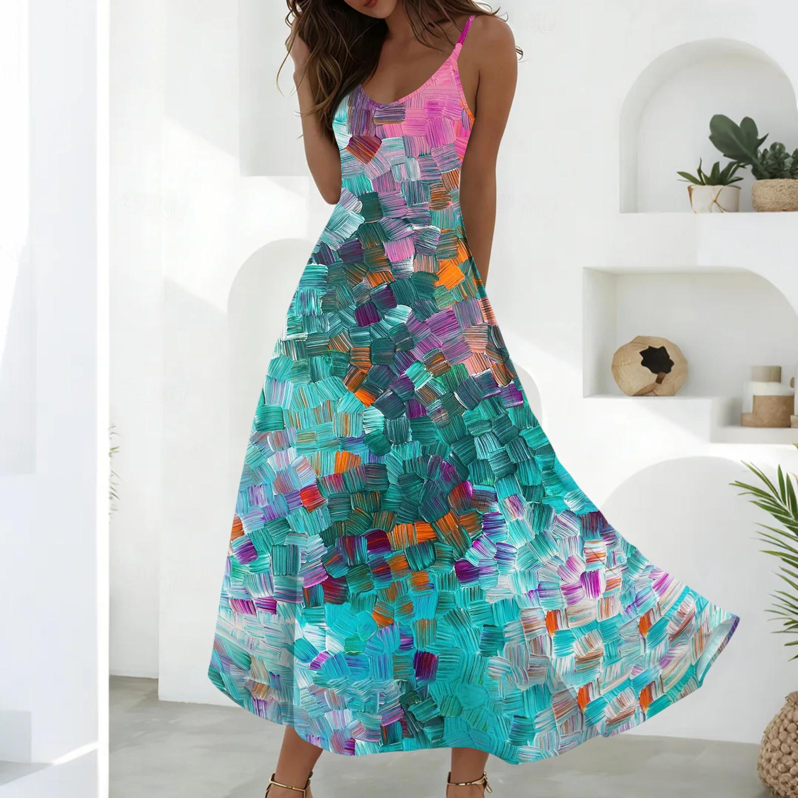 

Summer Dresses For Women Dresses Long Flowy A Line Sleeveless Sundresses With Pockets XL