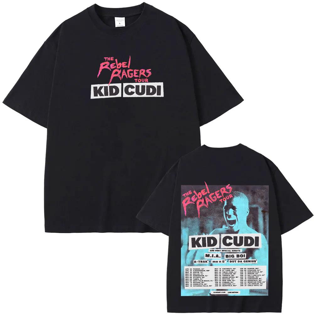 THE REBEL RAGERS TOUR 2026 T-Shirt American Rapper Kid Cudi High Quality Tee-shirt Short Sleeve Women/men 100% Cotton Tshirt