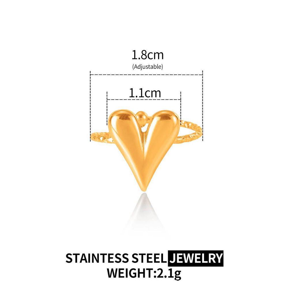 18K Gold Adjustable Heart Ring for Women - Fade-Resistant Stainless Steel