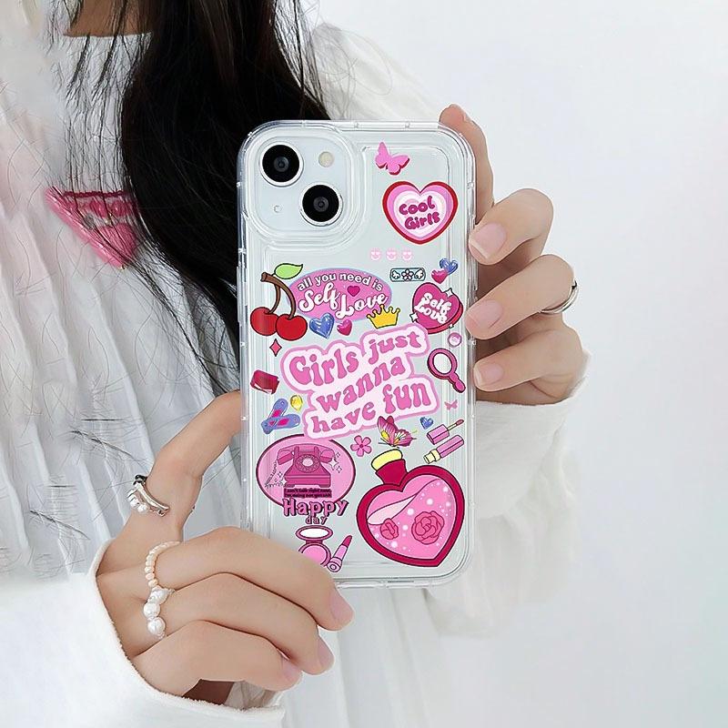 Pink Love Cherry iPhone15promax Mobile Phone Case Apple 14 Soft 11promax Anti-drop 12/13Pro