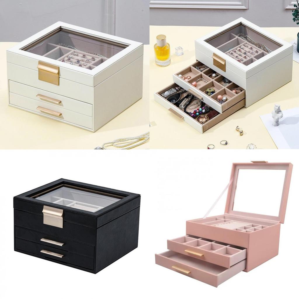 Jewelry Storage Box Pu Leather Large Capacity Organizer For Home And Travel