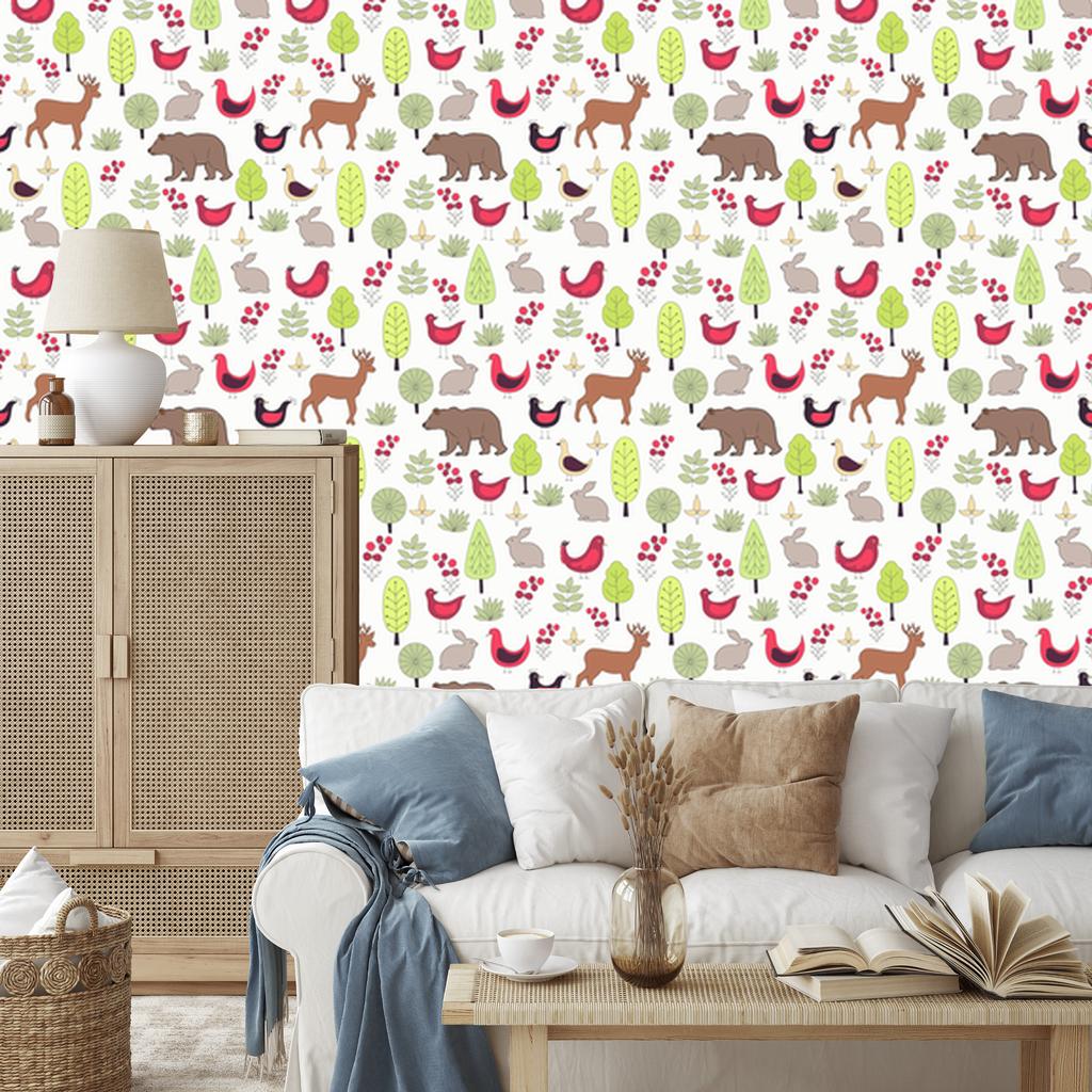 Joyful Forest Animals Wallpaper for Living Room and Bedroom 50x1000