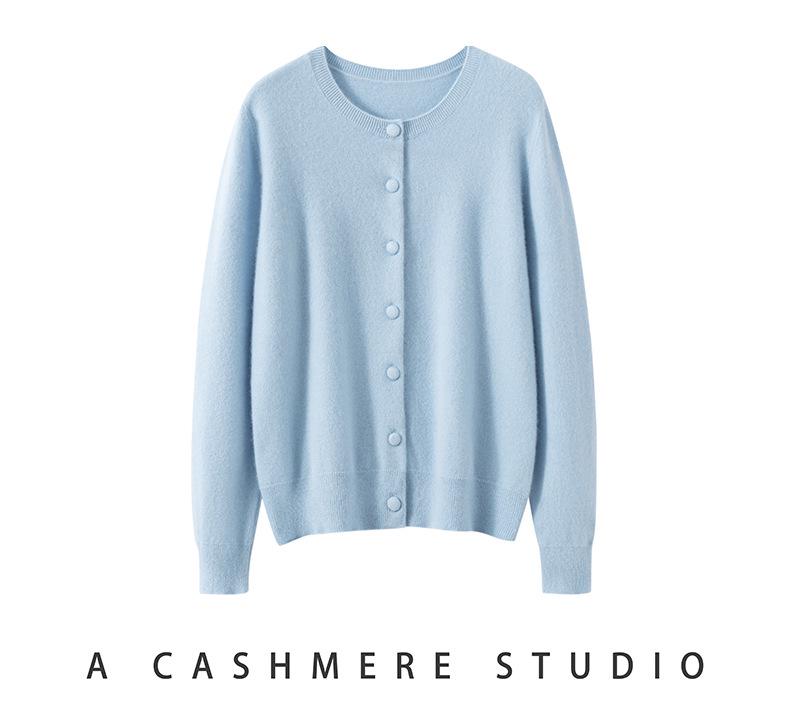 Kangsai Ni Women's 100% Pure Cashmere Round Neck Cardigan - Autumn/Winter Knit Sweater Jacket