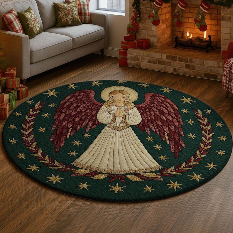 

Angel Christmas Round Doormat, Holy Vintage Carpet, Religious Holiday Decor Mat, Peaceful Xmas Gift for Family (2D Printed) Diameter 60cm