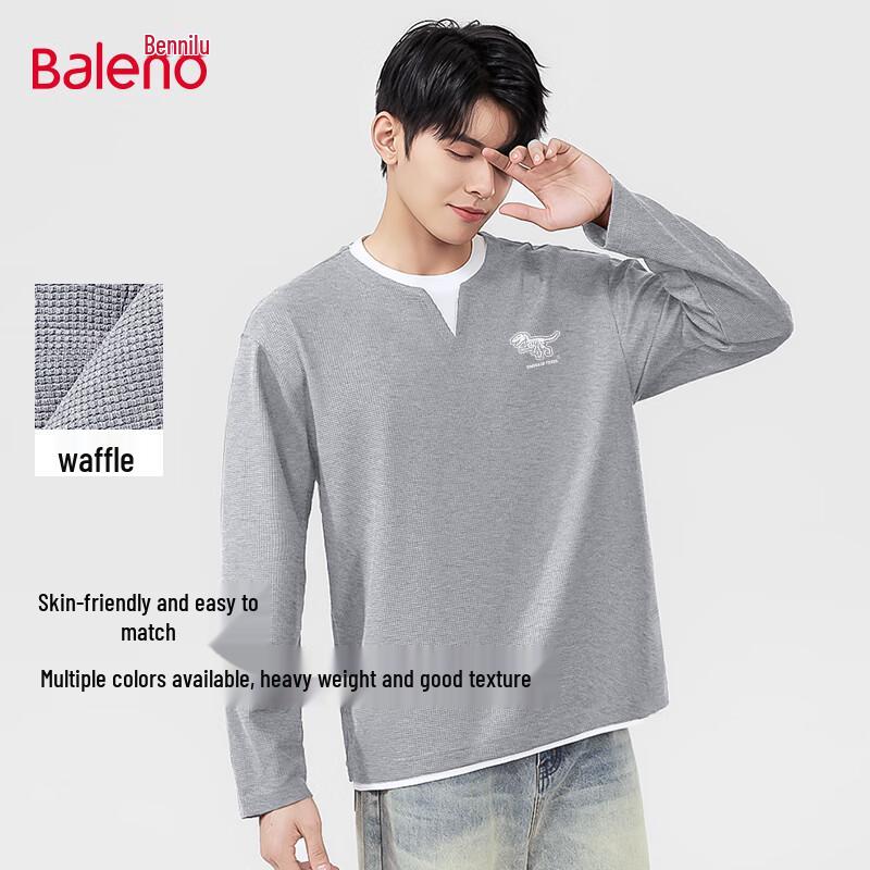 Baleno Men's Waffle Knit Faux Layer Long Sleeve T-Shirt