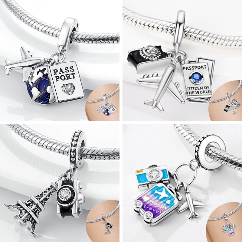 Original Copper Charm Bead Aircraft Camera Handbag Travel Life Beads Pendant For Bracelet Charms Diy Jewelry Gift