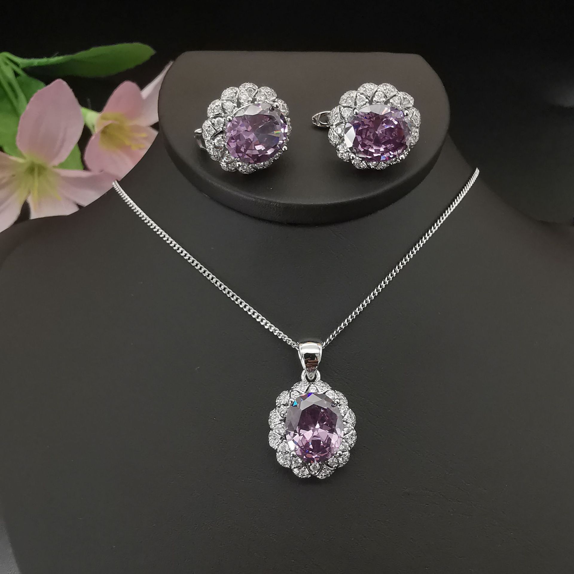 

Элегантные серьги Модные аксессуары Аметист Цирконий Ожерелье Серьги