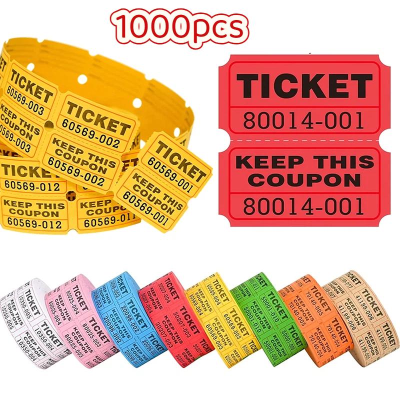 1000 Pezzi Biglietti Lotteria Colorati Strappabili Doppi Rotoli Biglietto d'Ingresso, Per Eventi, Gare, Premi in Classe, Carnevali