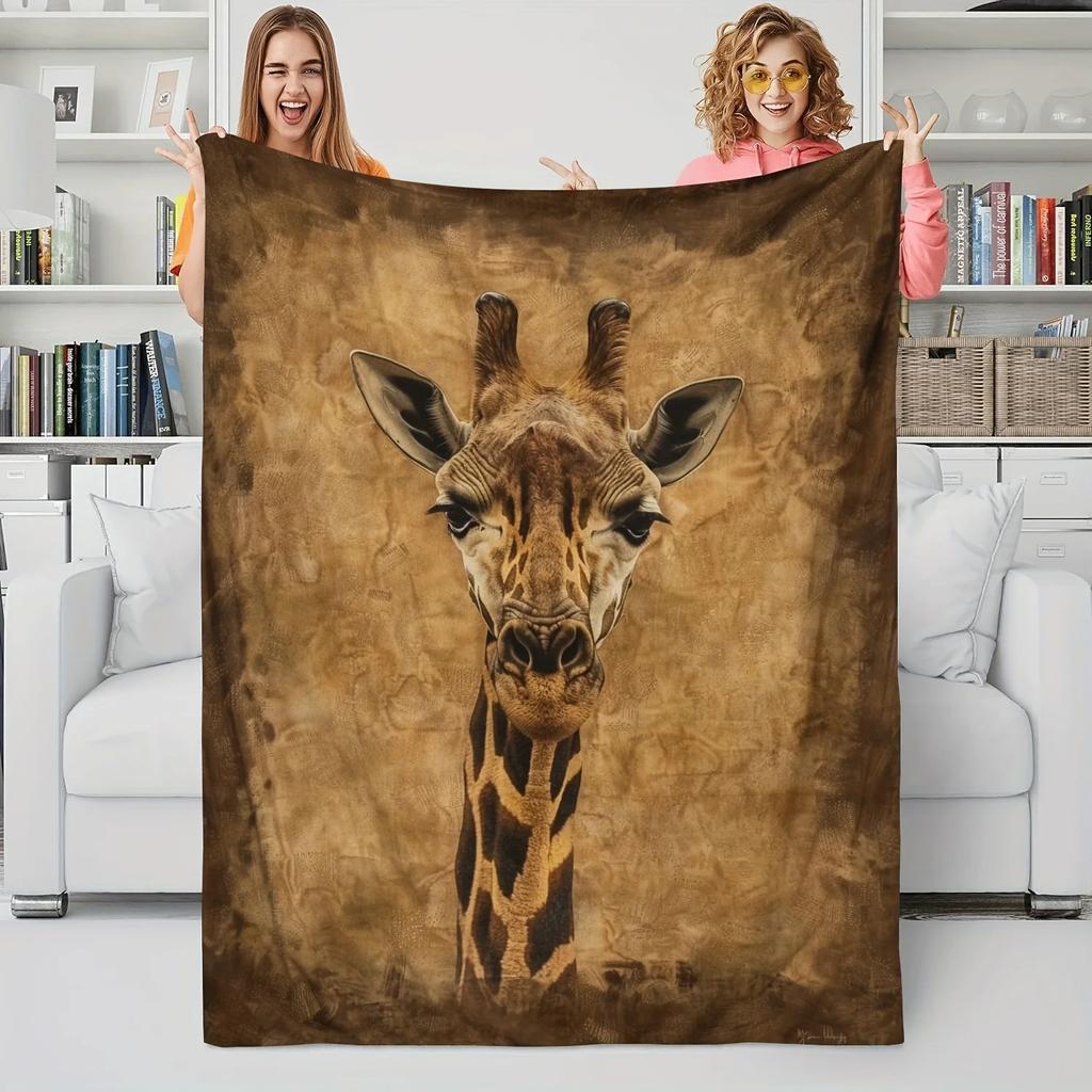 Animal Giraffe Throw Blanket Flannel Fabric With Realistic Giraffe Design For Living Room Relaxing Sessions Cozy - Feeling