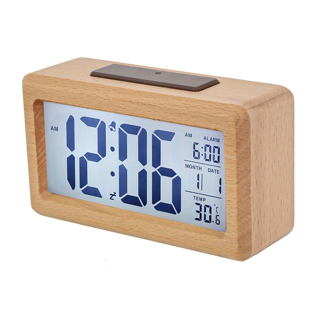 Natural Wood Grain Light-Sensitive Clock Digital Alarm Clock Dimmable Backlight Large Screen Minimalist Design