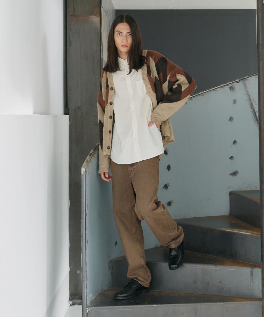 Knitted Bulky Brushed Argyle Cardigan Brown