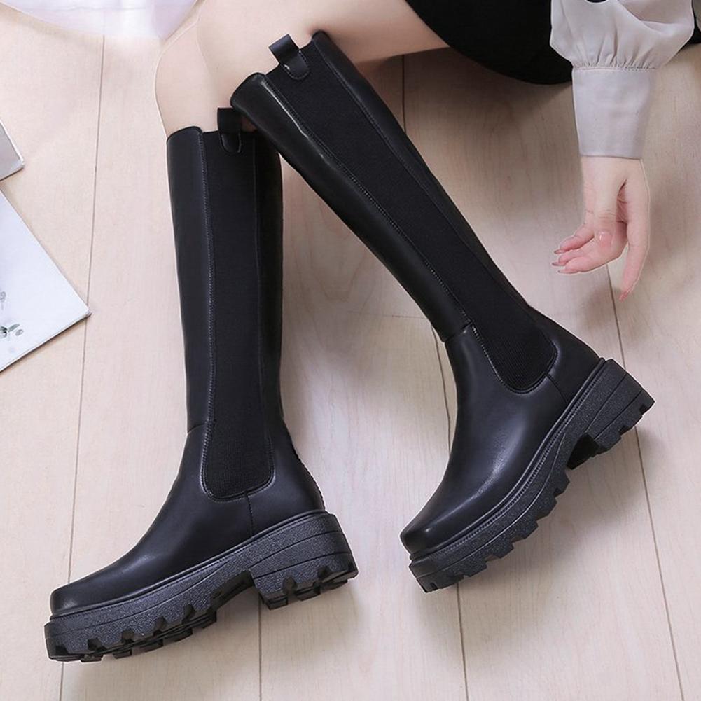 Mujeres Slip-on Cuadrado Tacón Color Sólido Botas Altas Hast Mujeres Slip-on Cuadrado Tacón Color Sólido Botas Altas Hast