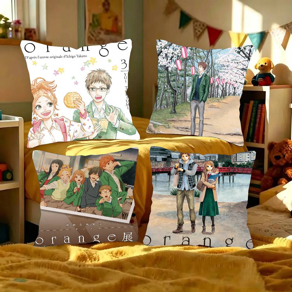 Anime Orange Pillow Case Fashion Square Pillowcase Bedroom Sofa Room Ins Decoration Leisure