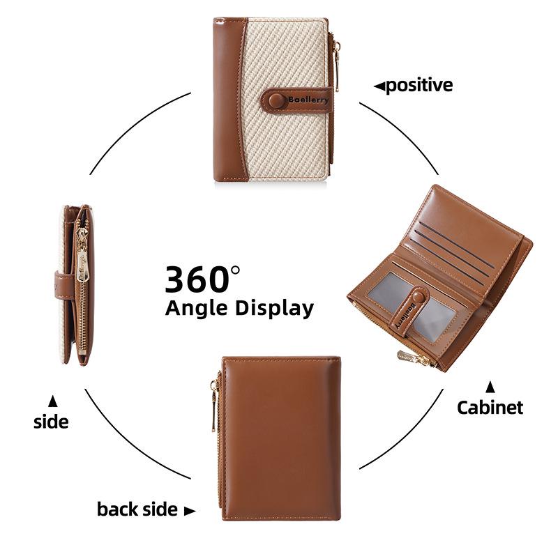 Korean Style Women's Short Wallet with Color Block, Multiple Card Slots, Money Clip, Zipper Coin Purse