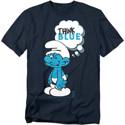 The Smurfs Think Blue 100% Cotton T-shirt Mens Tees Top S-5XL, Navy