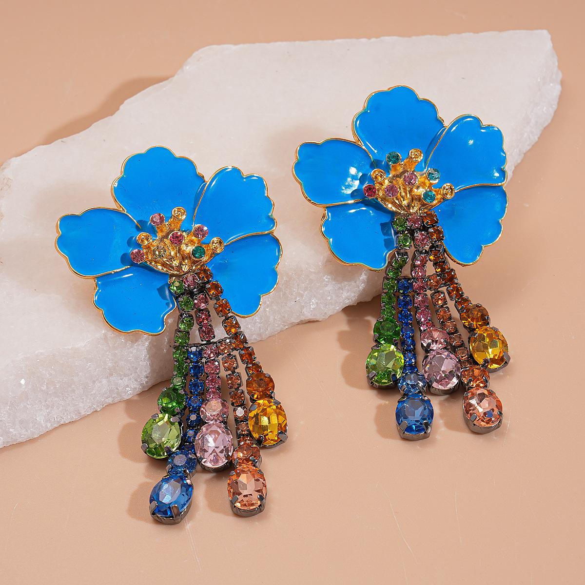 

Diamond dripping flower oval fringed silver needle earrings light luxury niche earrings