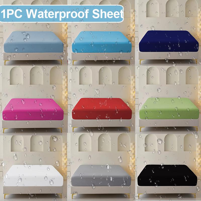 Solid Color Waterproof Bedsheet, Soft and Comfortable Bedding Mattress Protective Cover Suitable for Bedrooms, Guest Rooms, Fitted Sheet No Pillowcase