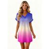 Women's Fashion Gradient Print V-Neck Short Sleeve Pocket Casual Pullover Dress