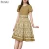 ZANZEA Women Print Patchwork Summer Casual Short Sleeve Dress
