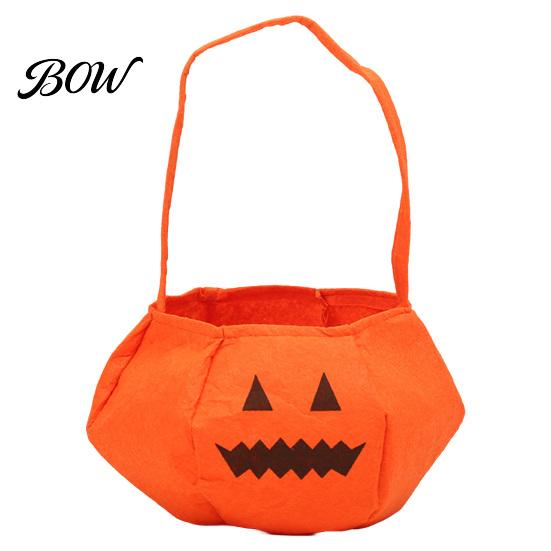 Large Capacity Candy Bag Halloween Pumpkin for Kids, Small Trick or Treat Bucket, Party Favor Soft Face Basket with Handle Decoration Holder Kids
