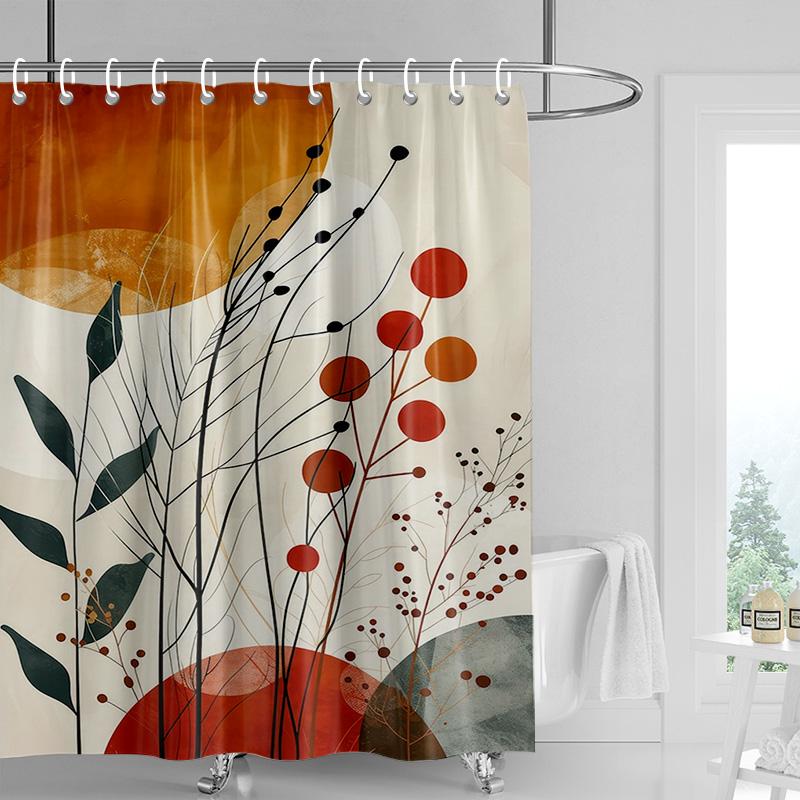 Nordic Style Bathroom Soft Fabric Shower Curtain Abstract Tropical Plant Art Pattern Waterproof Bathroom Decorative Curtain