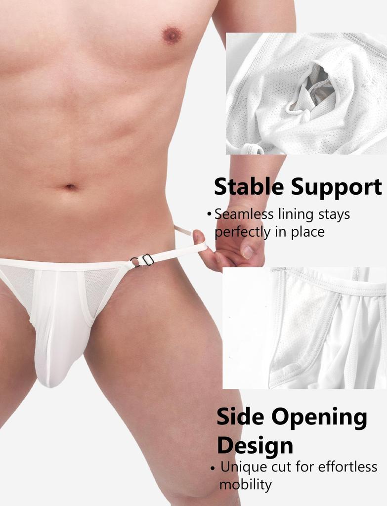 Maeau Sexy Micro Ice Silk Seamless Convex 3D Solid Extra Inner Men's Briefs, T-Back Bikini, Low-Rise Thongs, Front, Underwear, Breathable, Color,