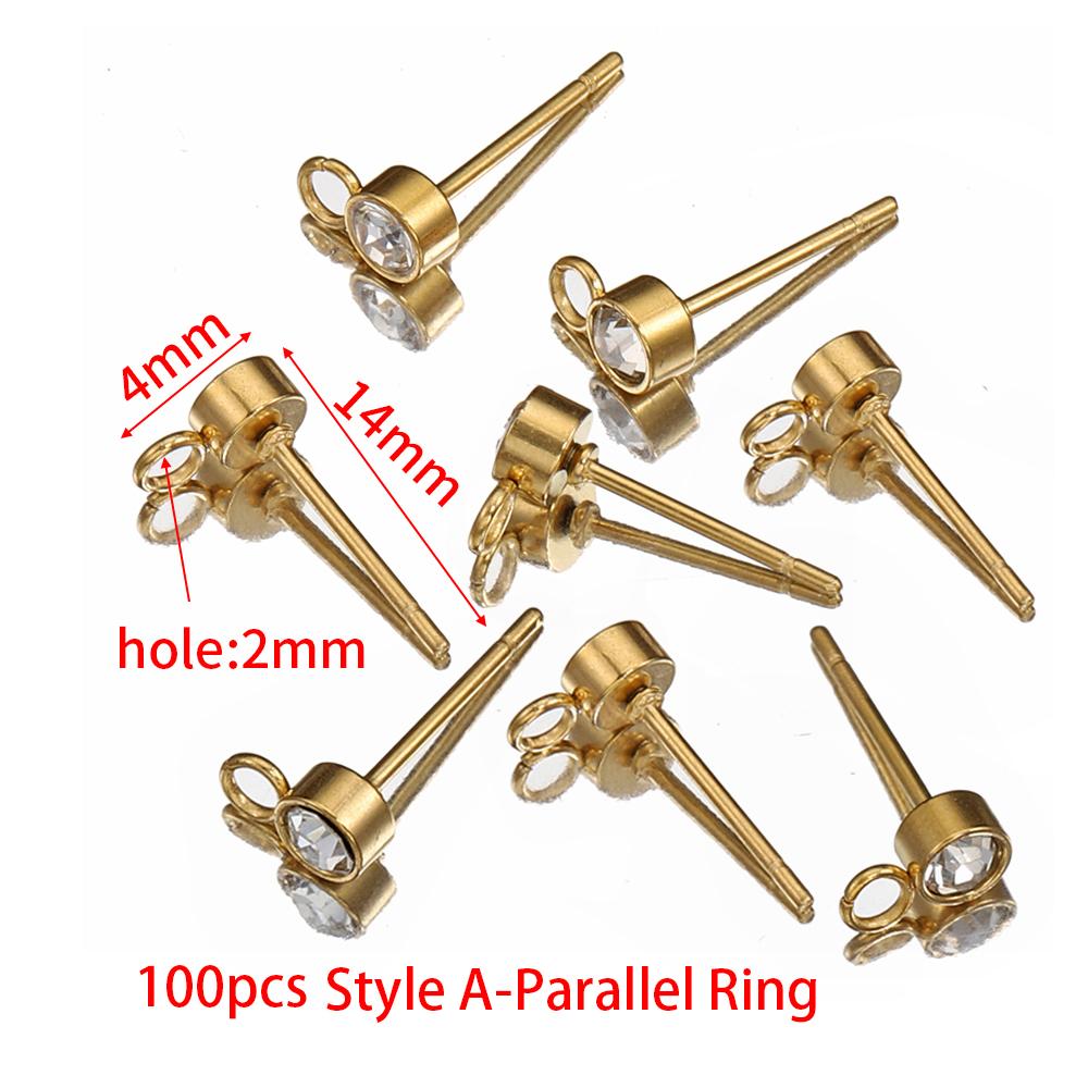 100pcs/20pcs 4mm Stainless Steel Ear Studs Rhinestone Earring Posts with Loop Rings for Earrings Jewelry Making DIY Wholesale