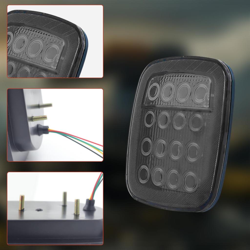 Ygmylandbb Truck Tail Light 24V Square LED Trailer Boat Light Truck Tail Light Turn Integrated Red and White Light 16 LED Set of 2 "Stop, Small,