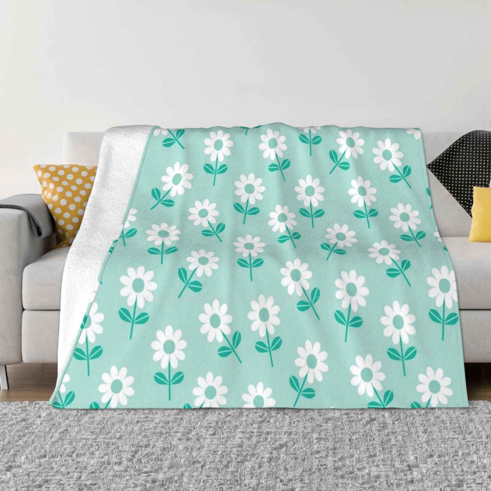 Spring Daisies On Mint Green Fashion Soft Warm Flannel Blanket Flowers Floral Daisies Spring Summer Pattern Cute Mint Green 30x40in
