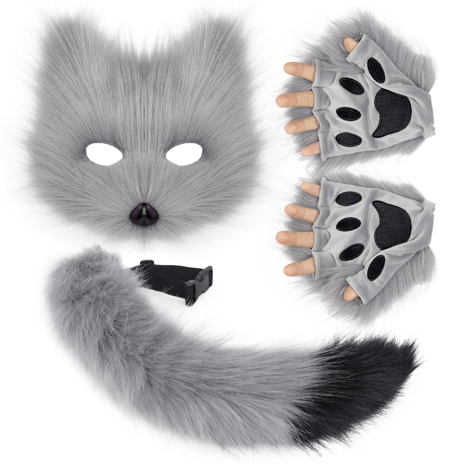 Pluizig Vossenmask Wolf Vossenstaart En Poot Handschoenen Set Volwassen Kat Halloween Masker Cosplay Dier Feestkostuum one size