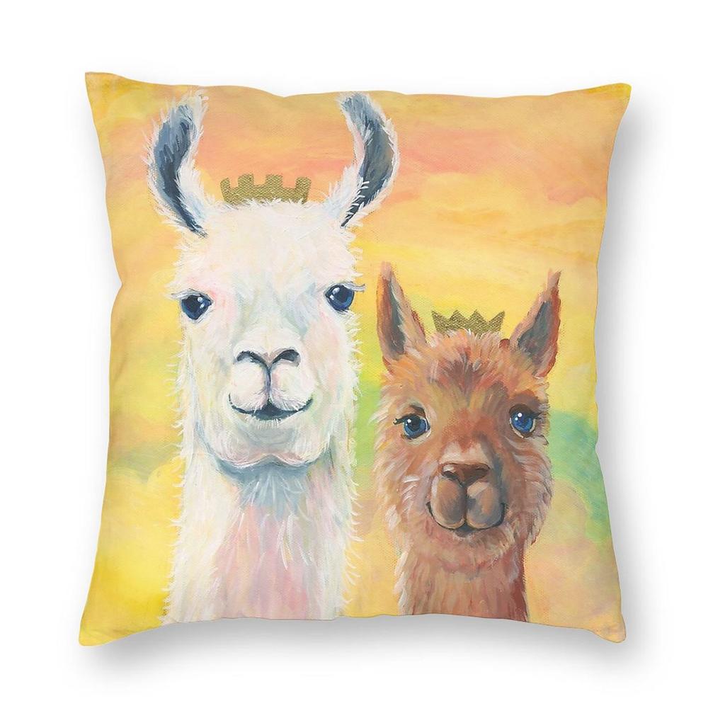 Friendship Llama And Alpaca Square Pillowcase Polyester Linen Velvet Pattern Zip Decorative Throw Pillow Case Room Cushion Case