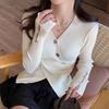 Fashion Cross V Neck Irregular Design Women Sweater Autumn and Winter Casual Bottom Shirt Inside Slim Fit Thin Simple Casual Office Clothing
