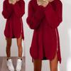 Women Dress Solid Color Sideway Zip Sexy Long Sleeve O Neck Mini Sweater Dress for Spring