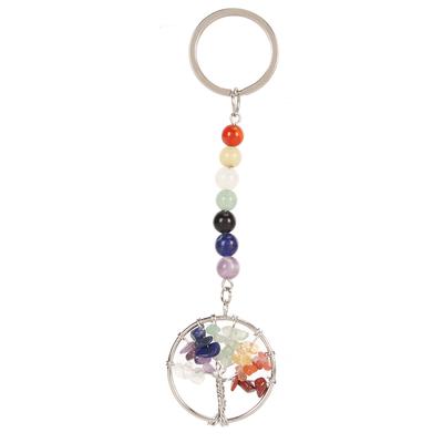 7 Chakra Tree Pendant Keychain Colorful Faux Crystal Healing Beads Keyring for Purse Handbag Backpack