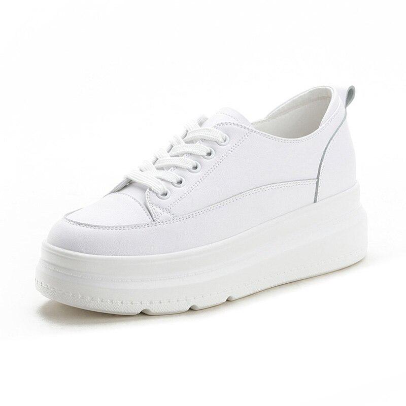 Genuine Leather Shoes Women Sneakers Height Increasing Shoes Casual Ladies White Shoes Soft Comfortable