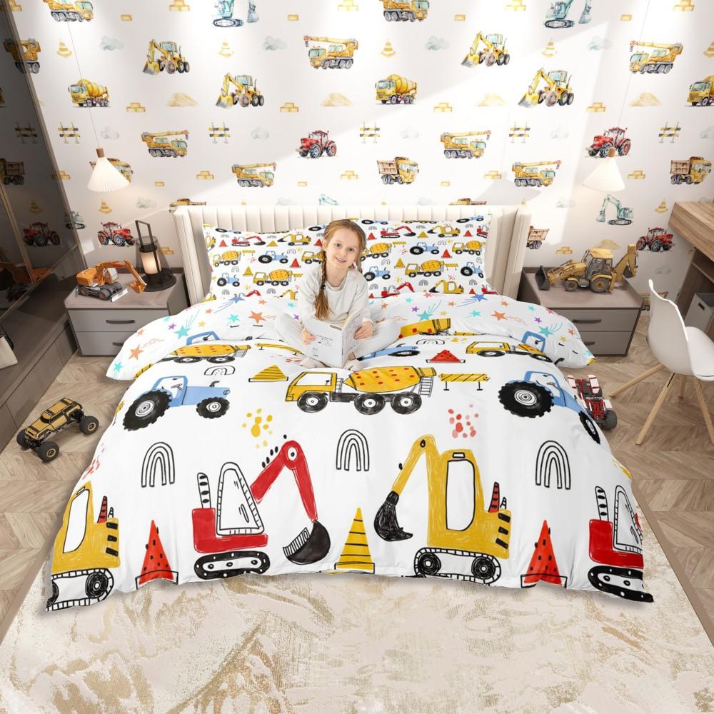 

Homewish Construction Truck Boys Duvet Cover Set,Cartoon Tractor Bedding Set,Vehicle Theme Reversible Bed Set DE XS 100x135cm 2pcs&set