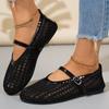 Summer Mesh Woven Flat Shoes for Women  Round Toe Shallow Mouth Buckle Strap Casual Outdoor Dress Sandals