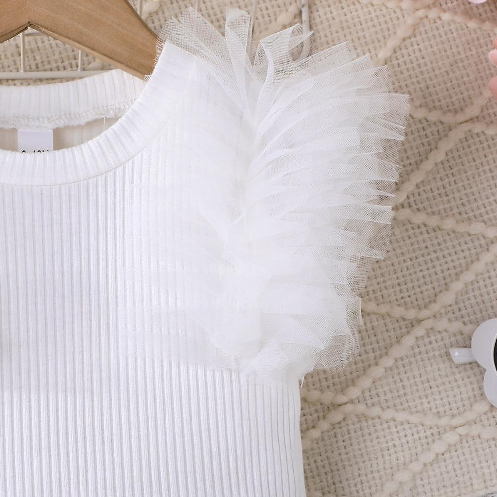 6M-3Y Baby Girl Summer Suit Baby Girl Short-sleeved Top + Mesh Flowers Layered Cake Skirt Girls Bustier Skirt