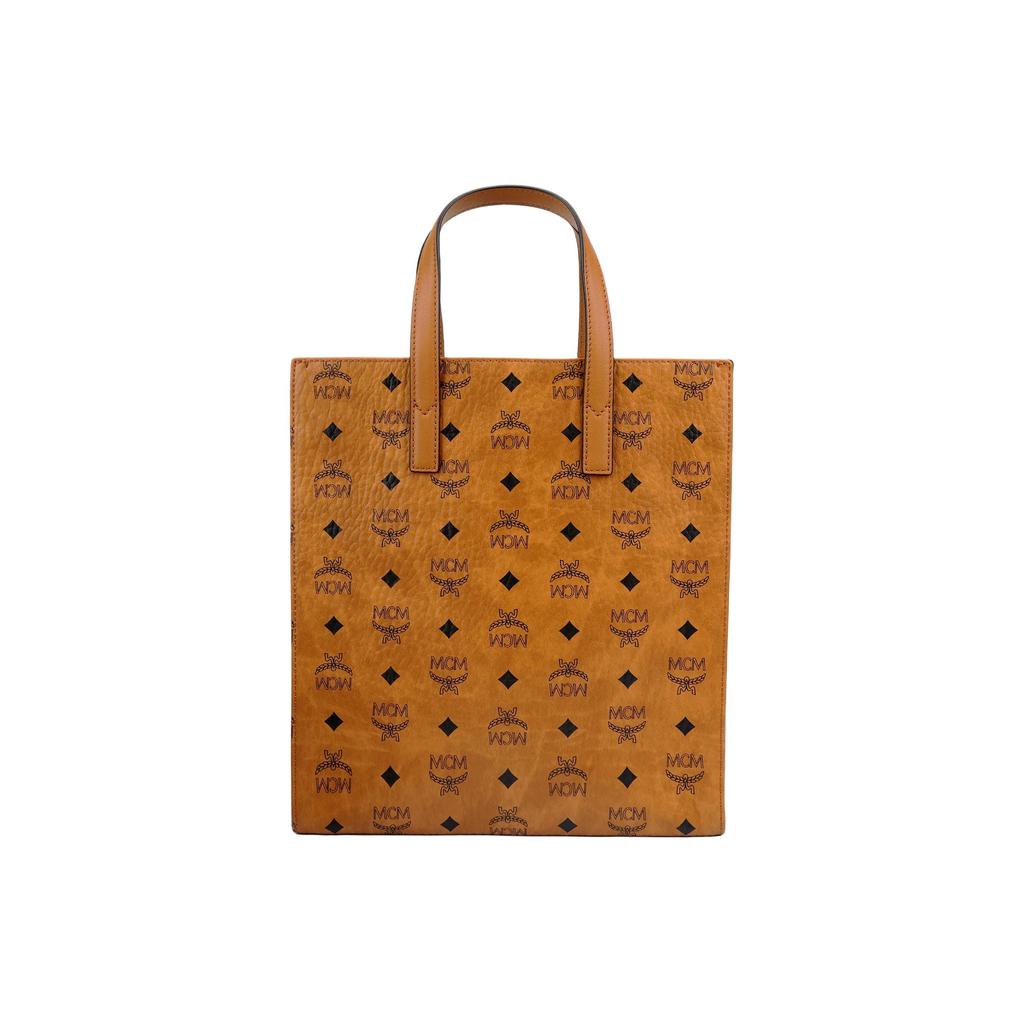 MCM Portuna Aren All-Over Print Tote Bag Coated Canvas Shoulder Tote Unisex Style Couple's Match Cognac