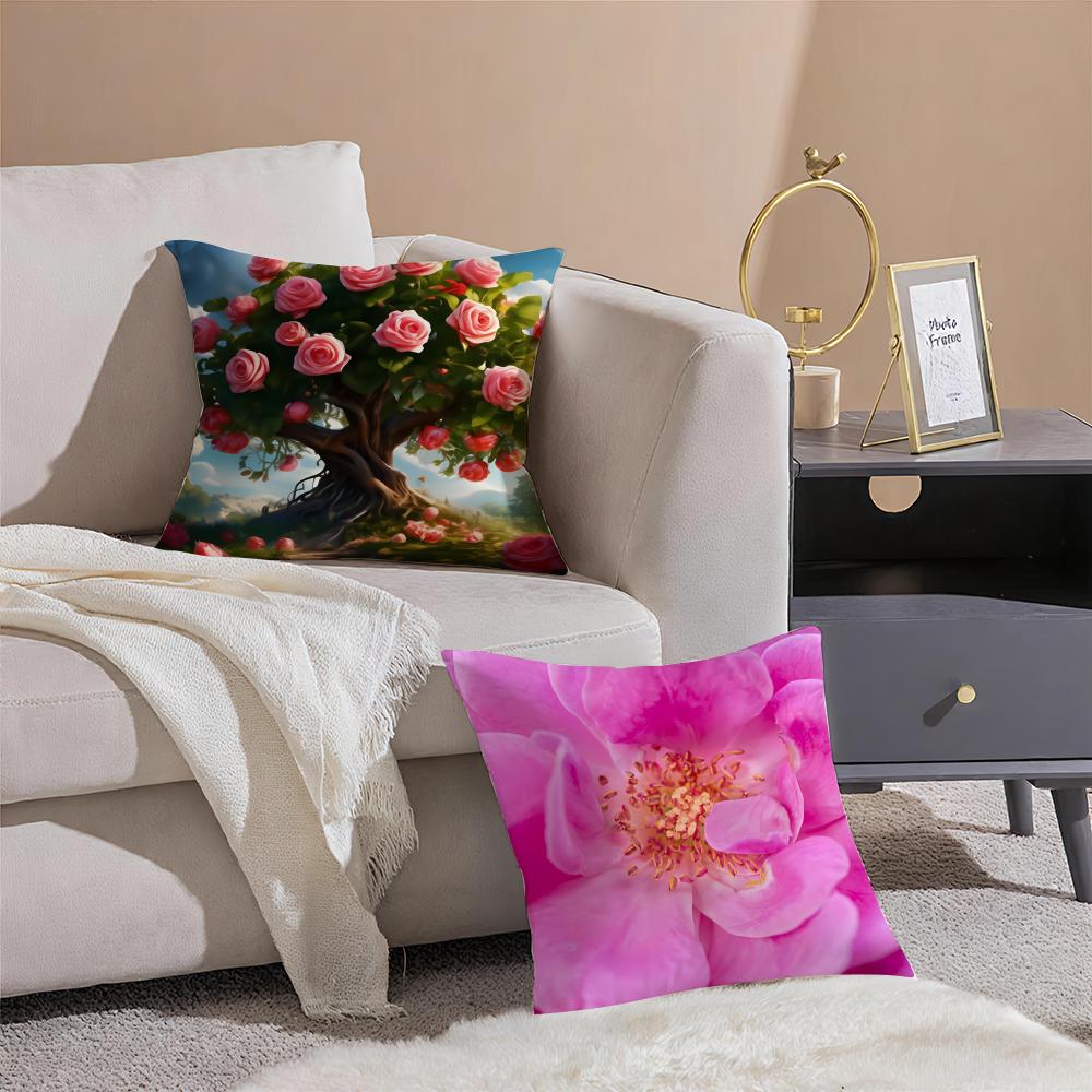 Beautiful Flowers Bulgarian RoseS Cushion Cover Pillowcase Short Plush Invisible Zipper Room Sofa Cushion Cover
