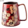 Handgezeichnete Blume Keramiktasse 700ml Großes Fassungsvermögen Wasserbecher Kaffeetasse Teetasse Getränkebecher Zuhause Spezialgetränkeutensil