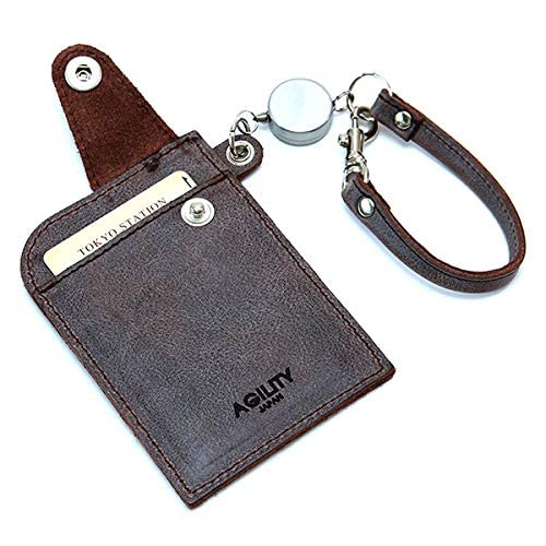 AGILITY affa "Seek" Leather Pass Case with Reel, Holds 2 IC Cards