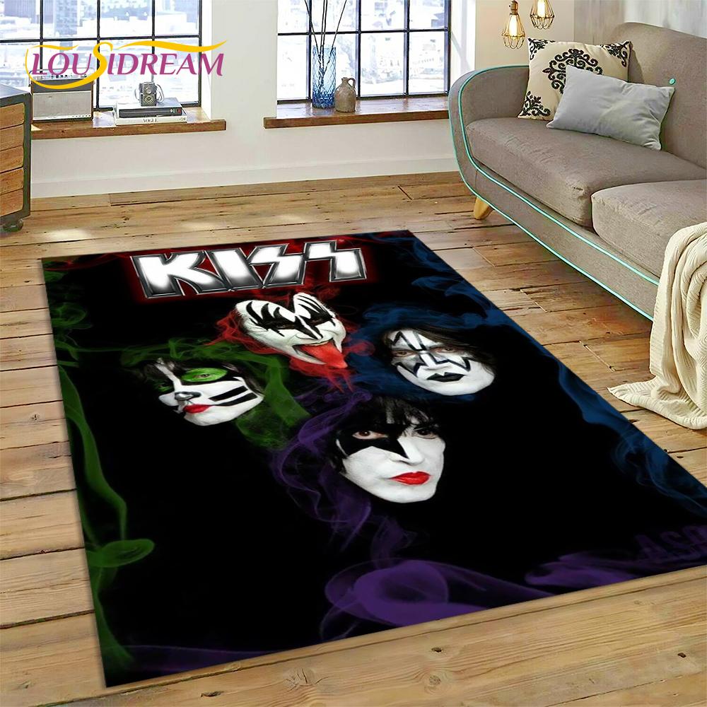 Neuester Kiss Rock Heavy Metal Band Teppich für Wohnzimmer Schlafzimmer Heimdeko, rutschfeste Bodendekoration für Sofa Fußmatte