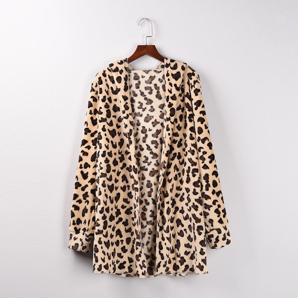 Fashion Women's Leopard Faux-Fur Fuzzy Warm Winter Oversized Outwear Long Coat