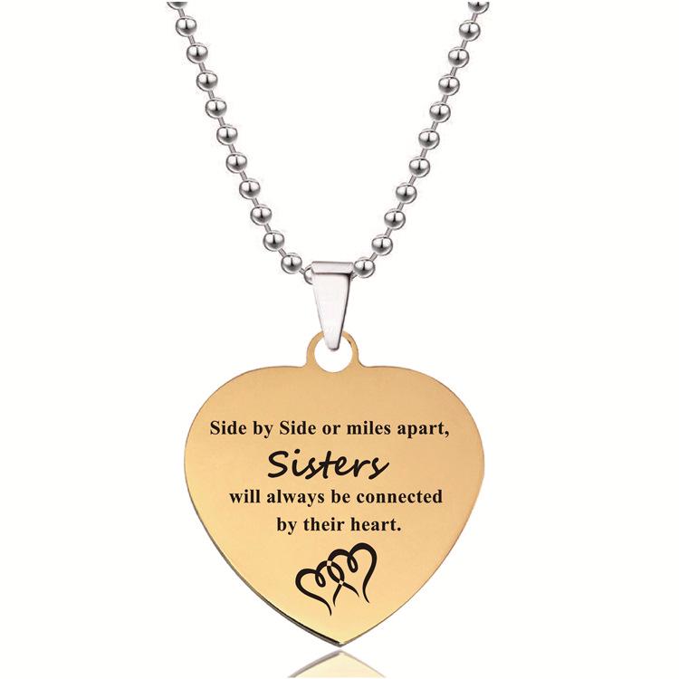 Heart-Engraved Titanium Steel Necklace - Gold, Heart-Shaped, Cross-Border Jewelry, Perfect Christmas Gift