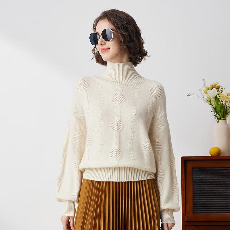 Kommon Boca Women's High-Neck Drop-Shoulder Cashmere Knit Sweater