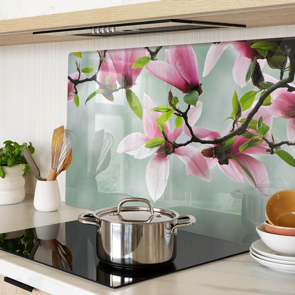 Decorative Glass Kitchen Chopping Board with Magnolia Graphics 80x52 cm